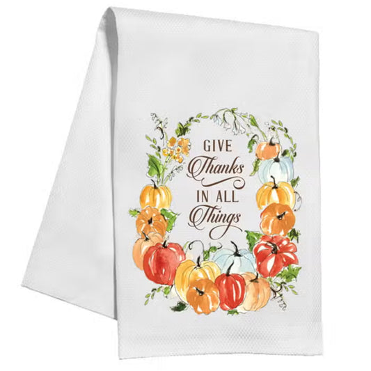 RosanneBeck Give Thanks In All Things Pumpkin Wreath Kitchen Towel
