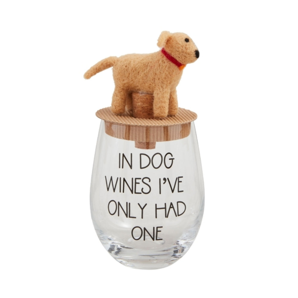 Mud Pie Dog Wine Glass & Stopper Set