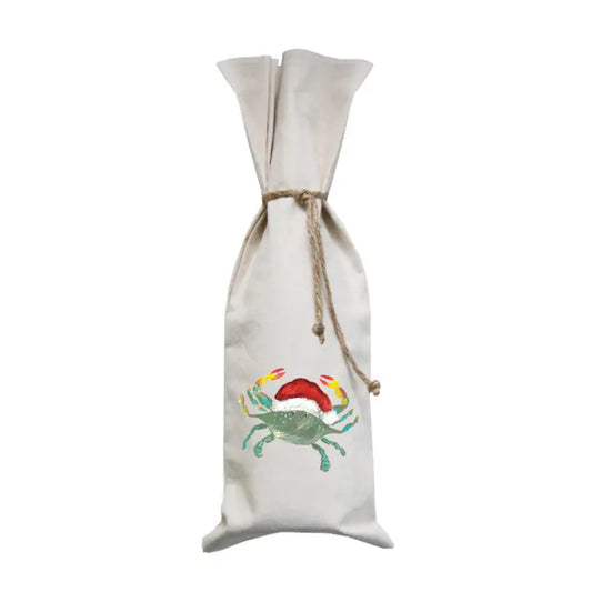 Tina Labadini Designs Crab with Santa Hat Wine Bag