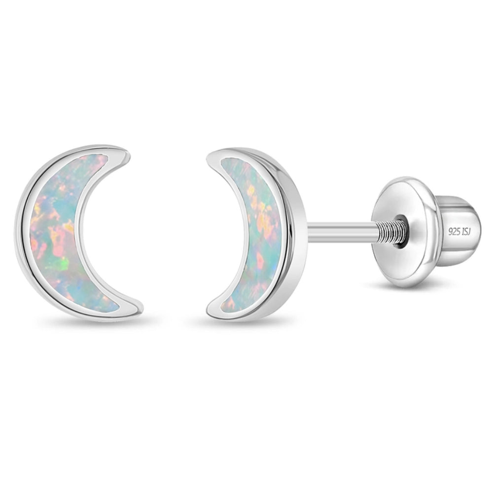 Children's Sterling Silver Opal Crescent Moon Earrings