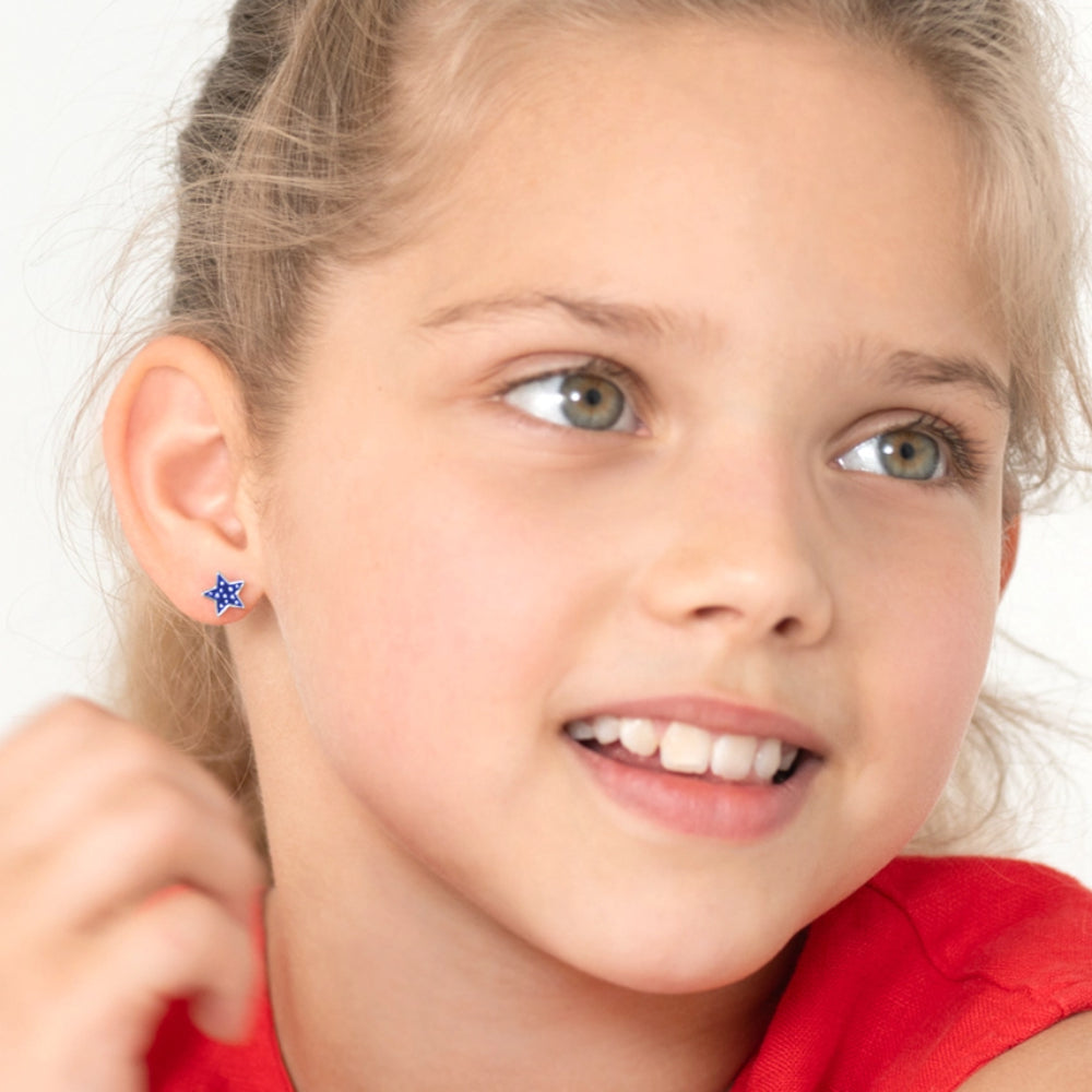 Children's Patriotic Stars Girl Screw Back Earrings