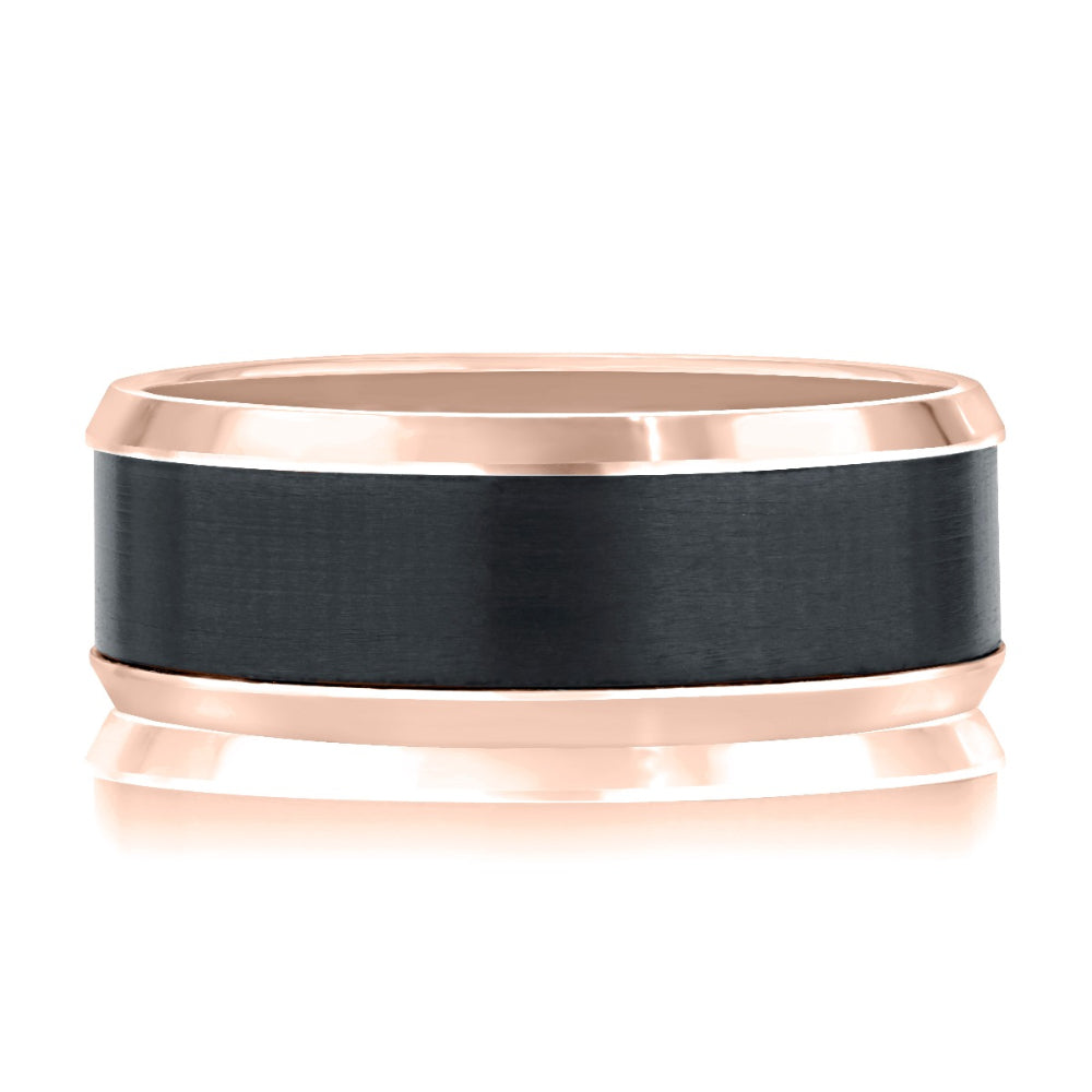 A. Jaffe Black Zirconium & 14k Rose Gold Satin Band with Beveled Edges