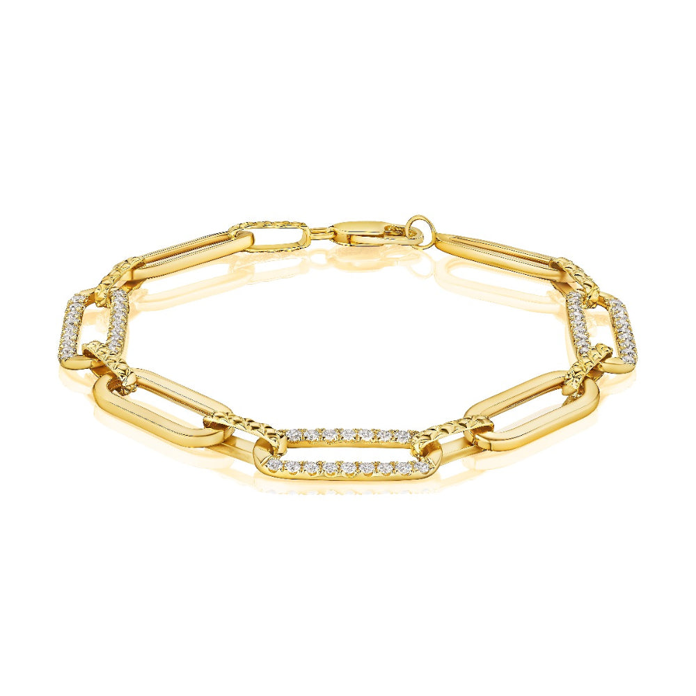 A. Jaffe 14k Gold Diamond Studded Paper Clip Chain Bracelet