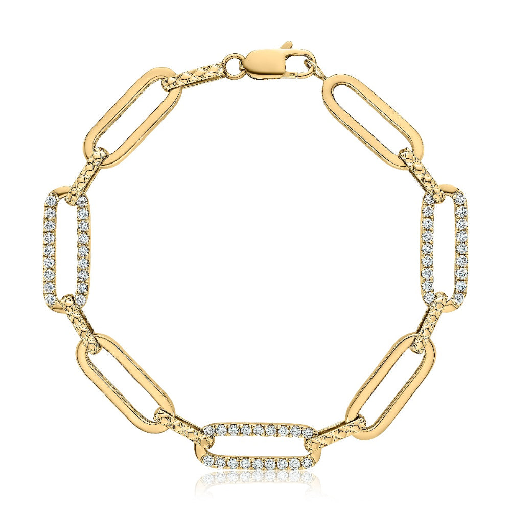 A. Jaffe 14k Gold Diamond Studded Paper Clip Chain Bracelet