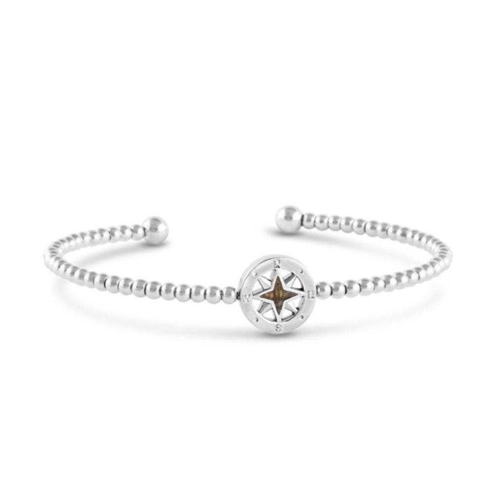 Dune Silver Beaded Cuff Bracelet - Compass