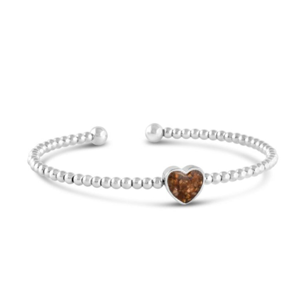Dune Silver Beaded Cuff Bracelet - Heart