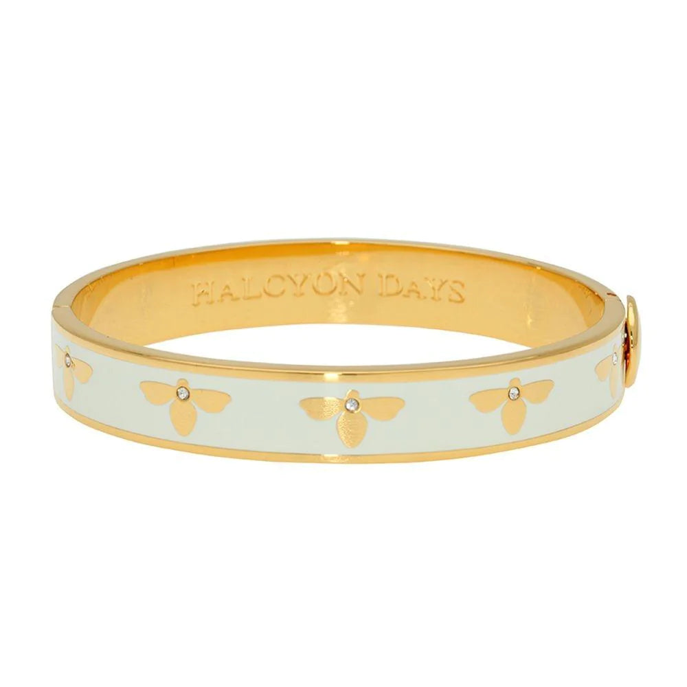 Halcyon Days 1cm Bee Gold Hinged Enamel Bangle