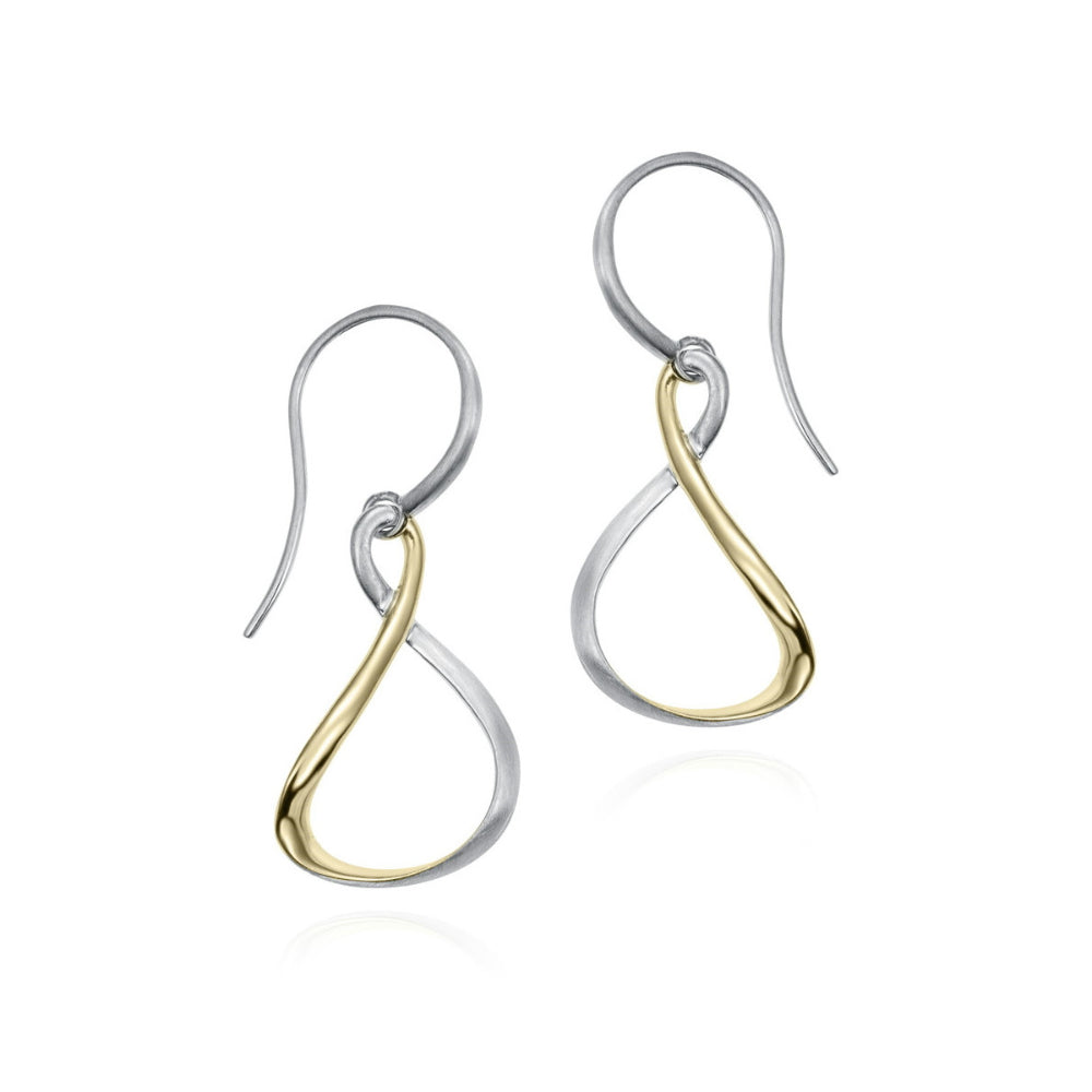 silver and gold hook earrings on white background