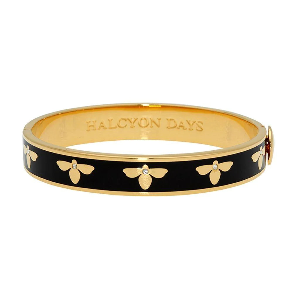 Halcyon Days 1cm Bee Gold Hinged Enamel Bangle