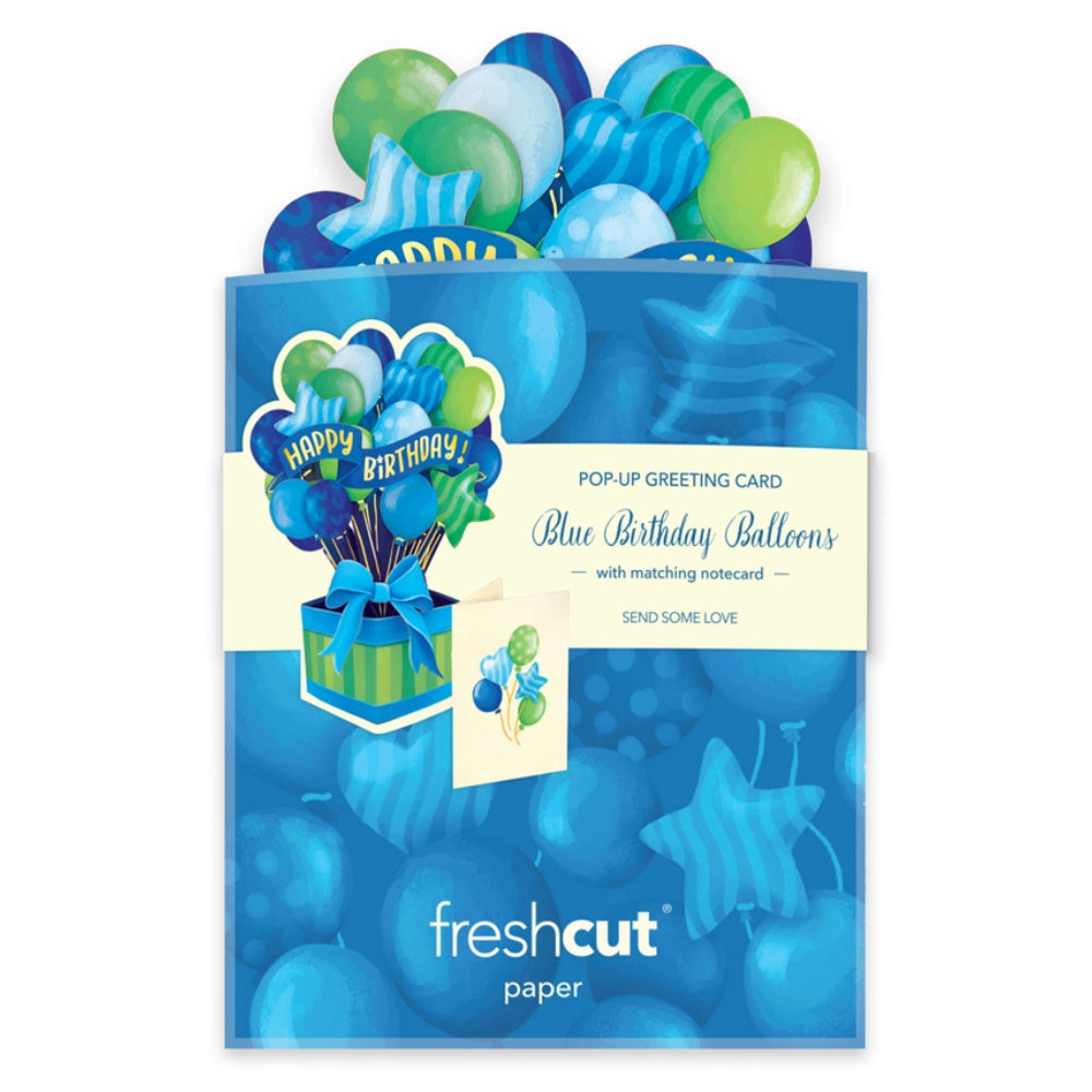Mini Blue Birthday Balloons Pop-Up Greeting Cards