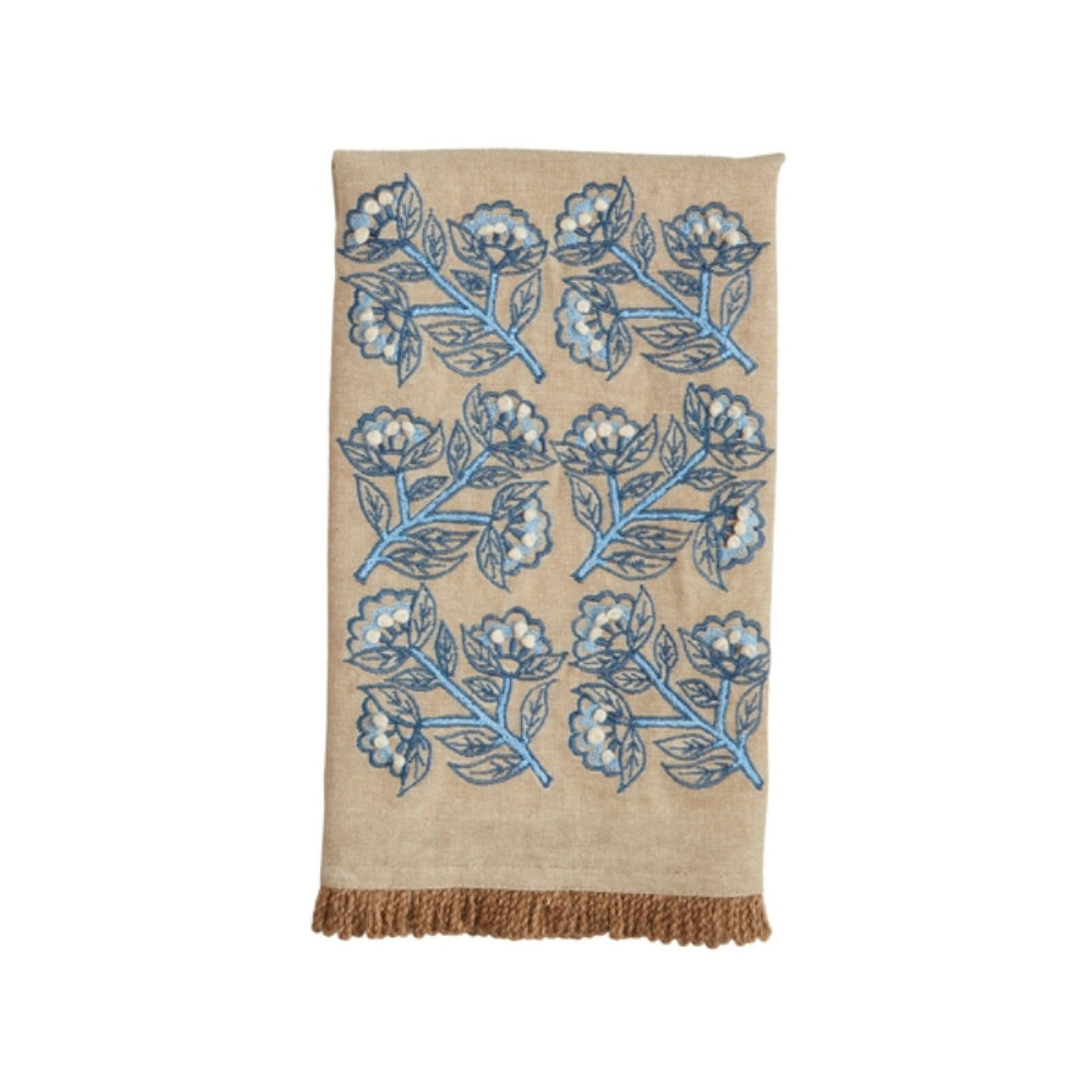 Mud Pie Blue Floral Embroidered Towel