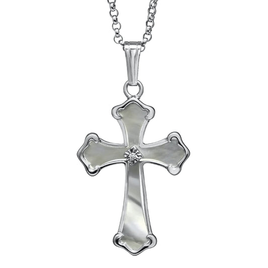 Sterling Silver Mother of Pearl Cross Pendant Necklace
