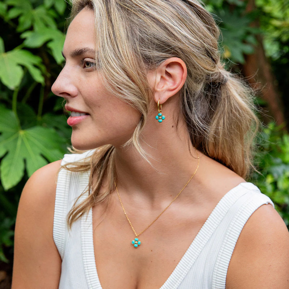 Capucine De Wulf Berry Clover Hoop Earrings with Double Sided Charm - Turquoise