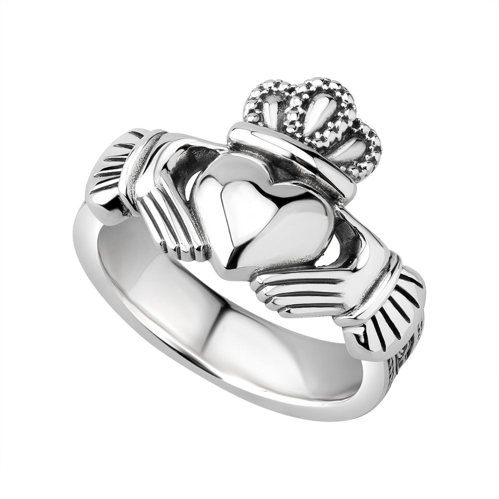 Silver Celtic Claddagh Ring on a white background