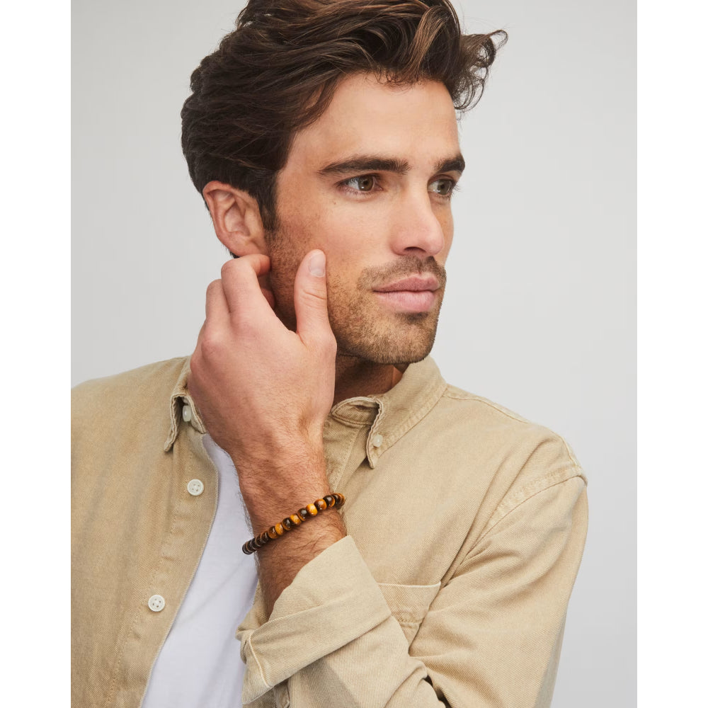 Scott Bros. Cade Oxidized Sterling Silver Corded Bracelet In Brown Tigers Eye