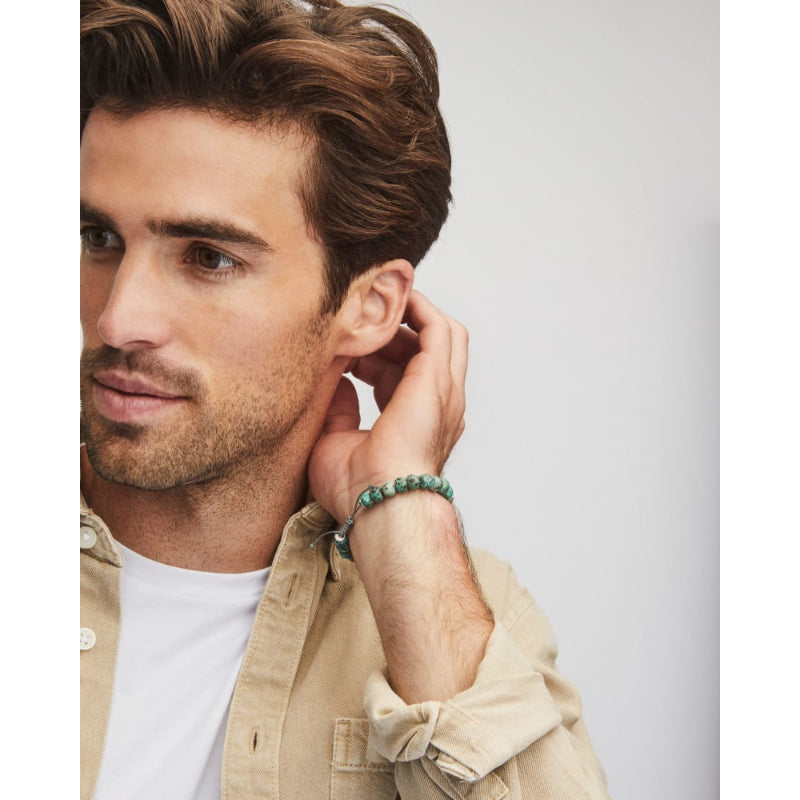 Scott Bros. Cade Oxidized Sterling Silver Corded Bracelet In Turquoise Jasper