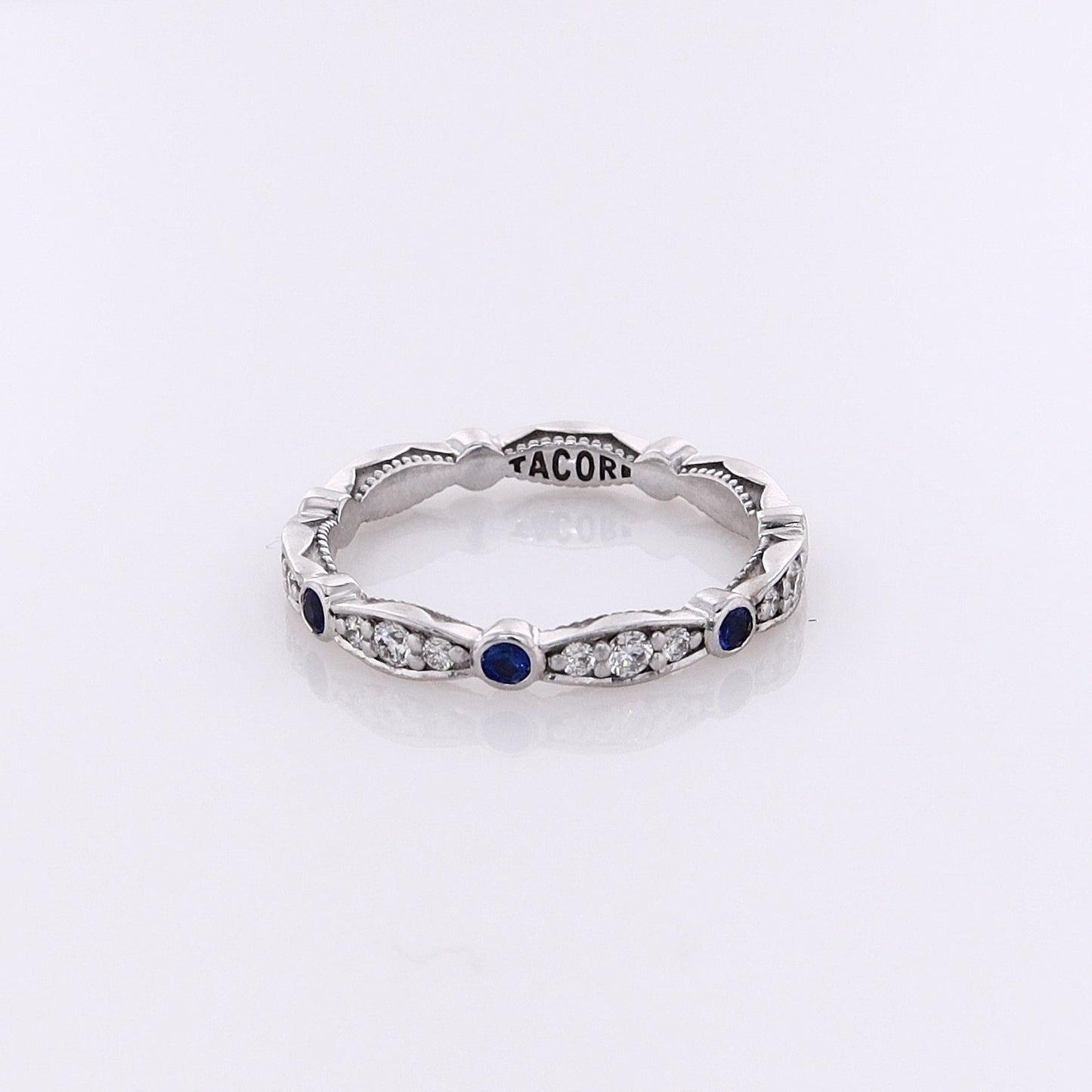 Estate Tacori 18 Karat White Gold Alternating Diamond and Sapphire Eternity Wedding Band