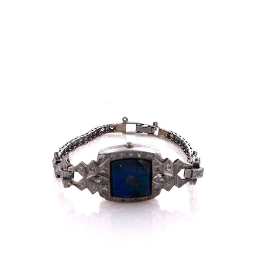 Just Jules Platinum Vintage Watch Face Opal and Diamond Bracelet