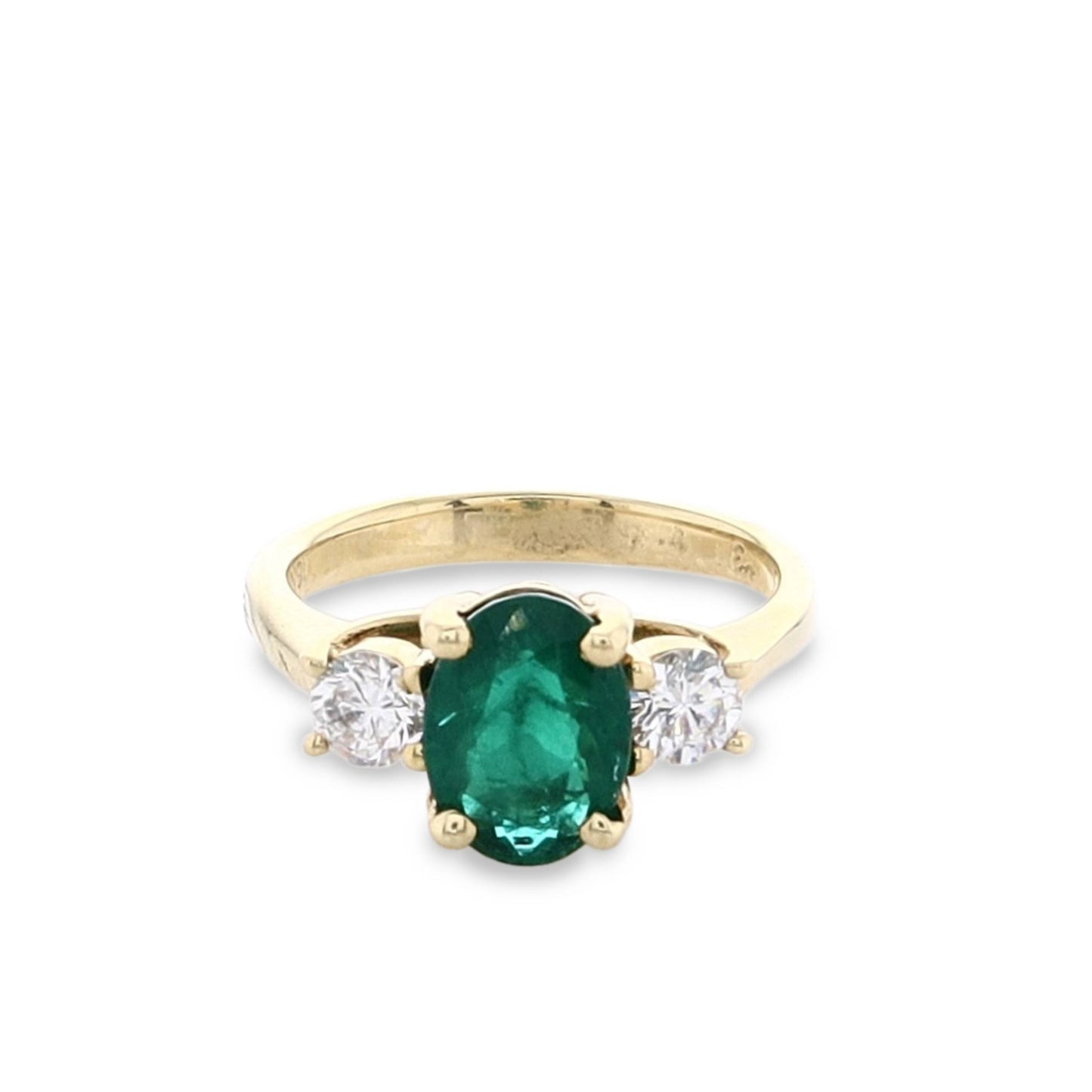 Estate 18k Yellow Gold Oval Emerald and Diamond Ring