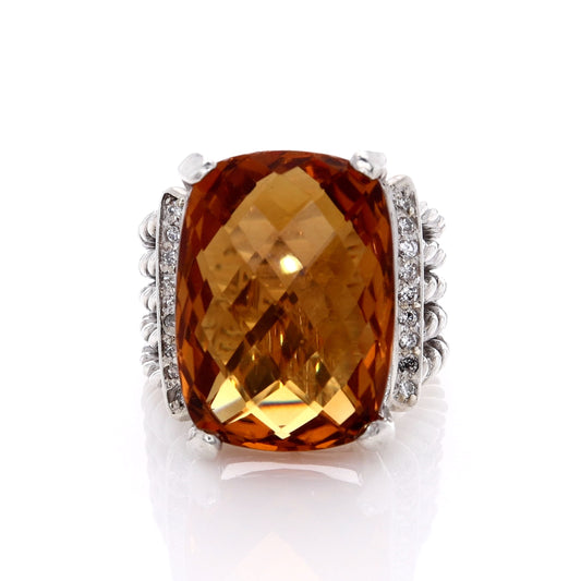 Estate David Yurman Ring with Citrine and Diamonds in Sterling Silver