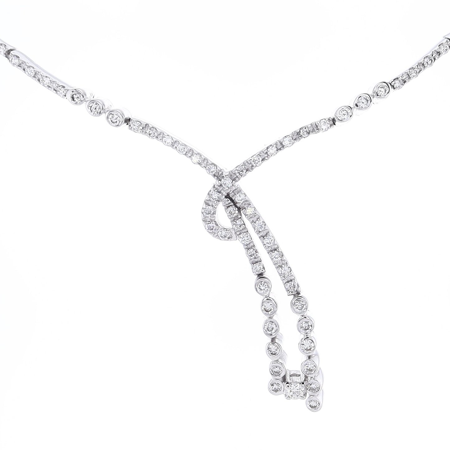 Estate 18k White Gold "Y" Twist Diamond Necklace