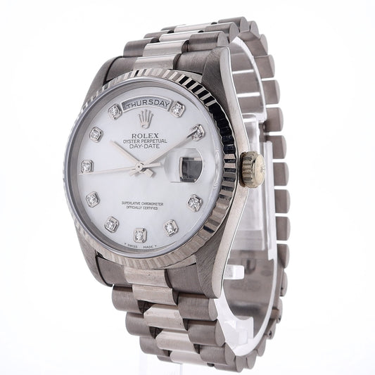 Estate Rolex Day-Date with Mother of Pearl Diamond Dial in 18k White Gold