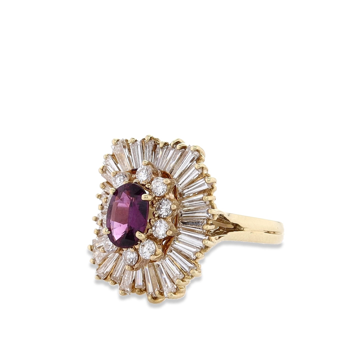 Estate 18k Yellow Gold Purple Sapphire and Diamond Ballerina Ring