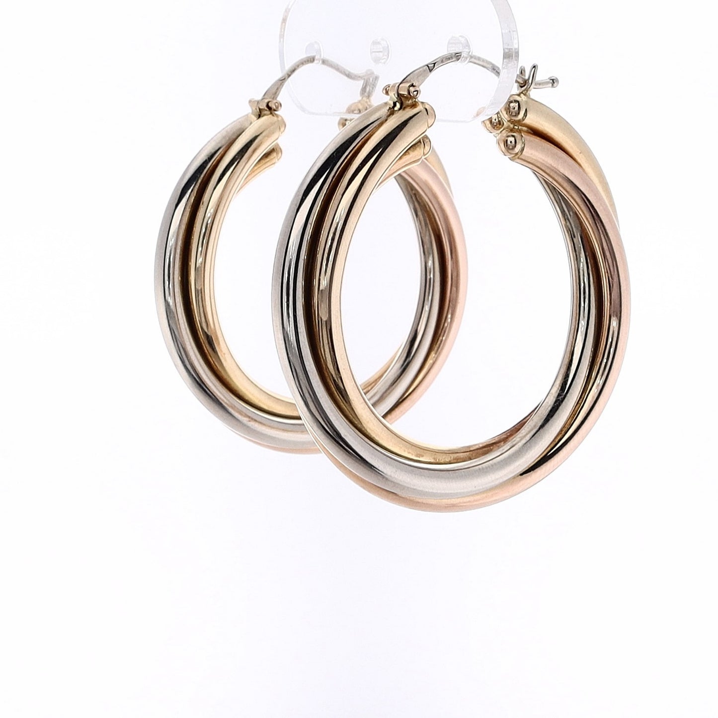 Estate 14 Karat Tri-Tone Gold Large Polished Twisted Hoop Earrings