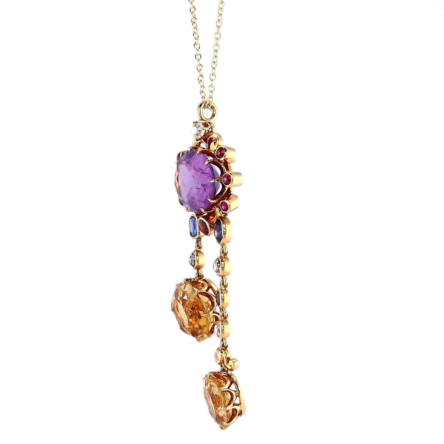 Estate 18k Yellow Gold MultiStone Drop Pendant Necklace Smyth Jewelers