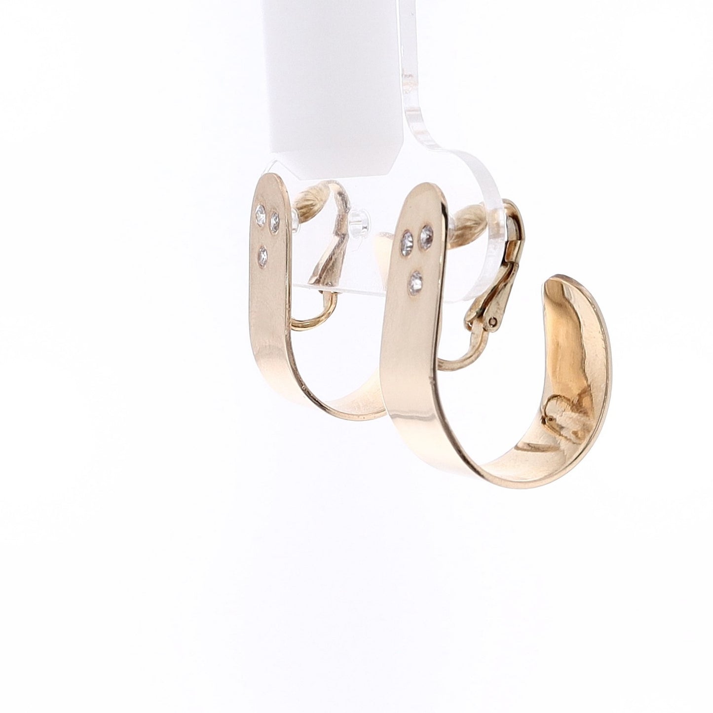 Estate 14 Karat Yellow Gold Wide J Style Diamond Clip On Earrings