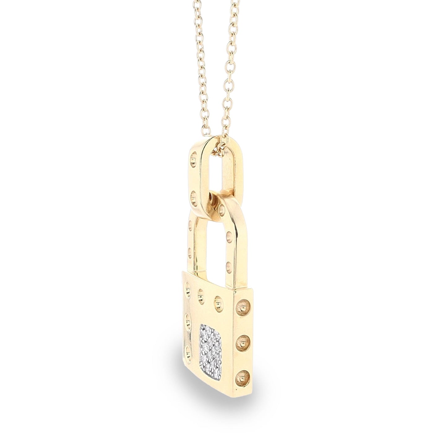 Estate 18k Yellow Gold Roberto Coin "Pois Moi" Lock Pendant With Pave Diamonds Necklace