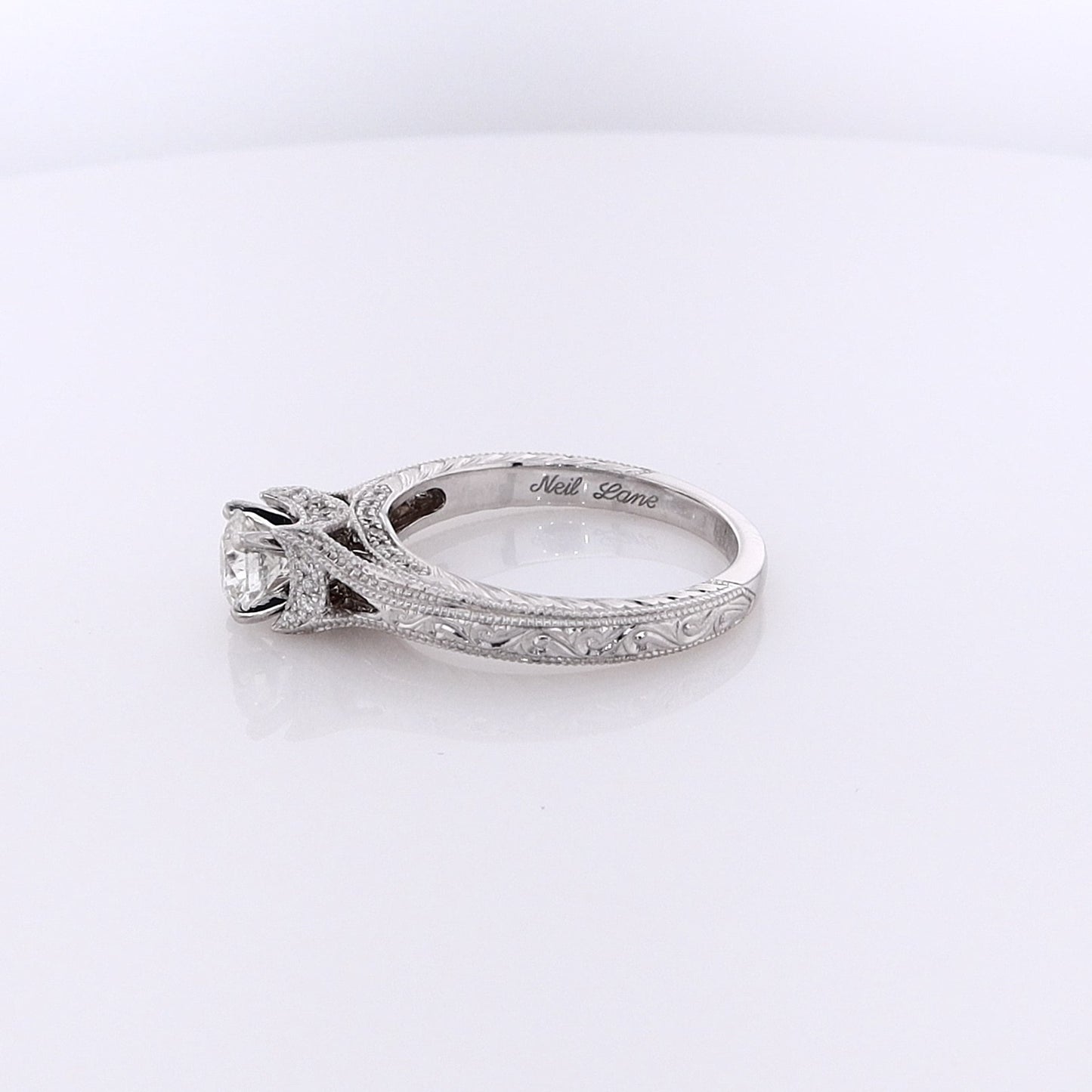 Estate 14 Karat White Gold Engraved Shank Diamond Engagement Ring