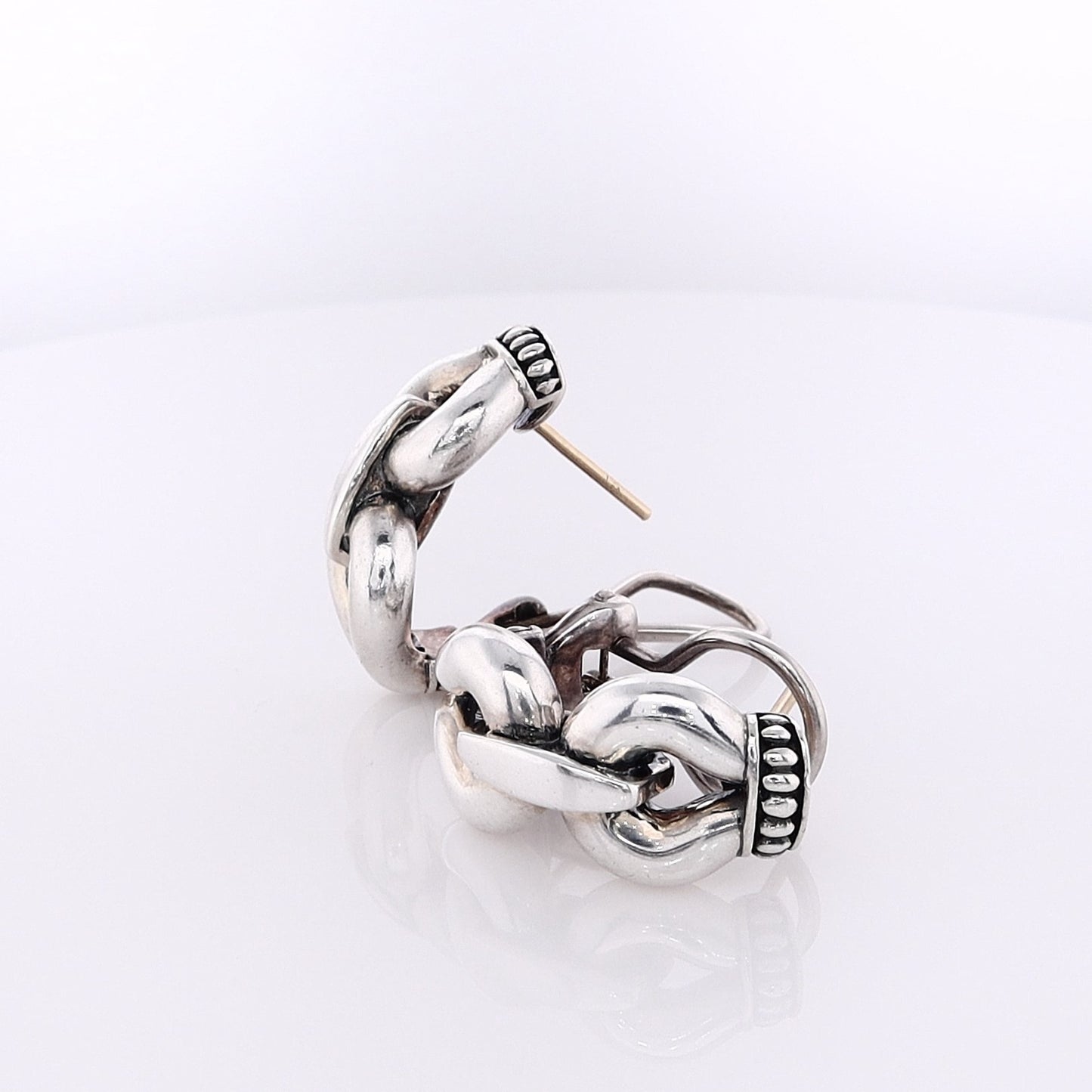 Estate Lagos Sterling Silver Derby Buckle Omega Back Earrings