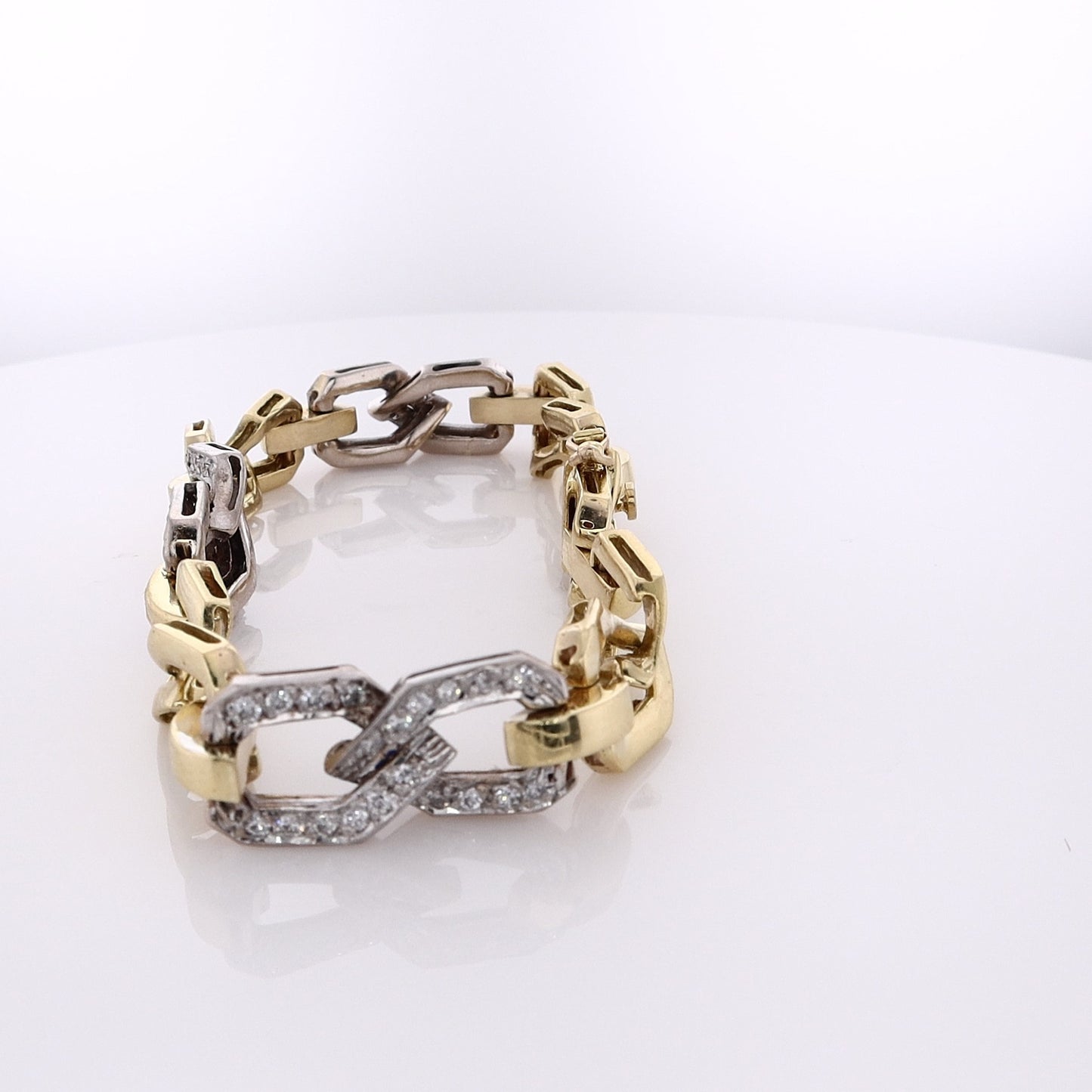 Estate 18 Karat Two-Tone Polished Link And Diamond Bracelet