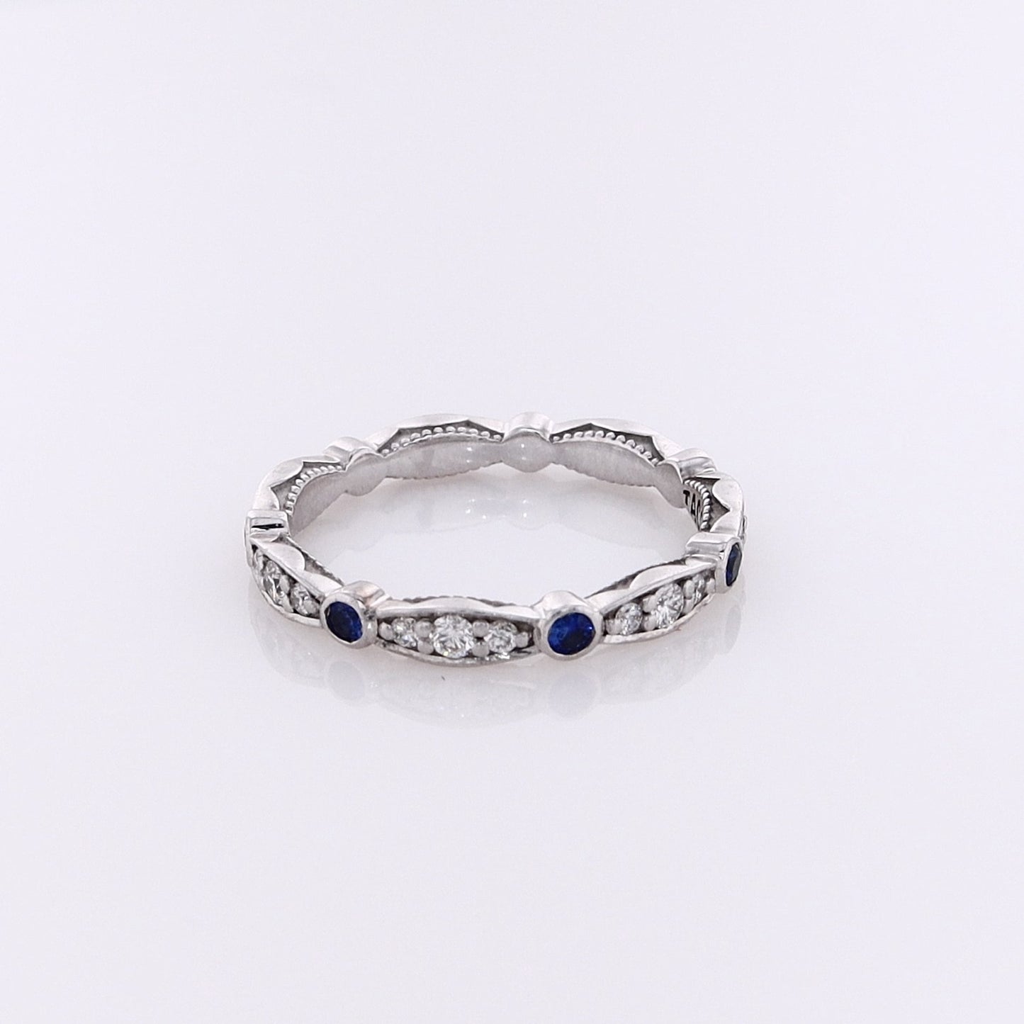 Estate Tacori 18 Karat White Gold Alternating Diamond and Sapphire Eternity Wedding Band