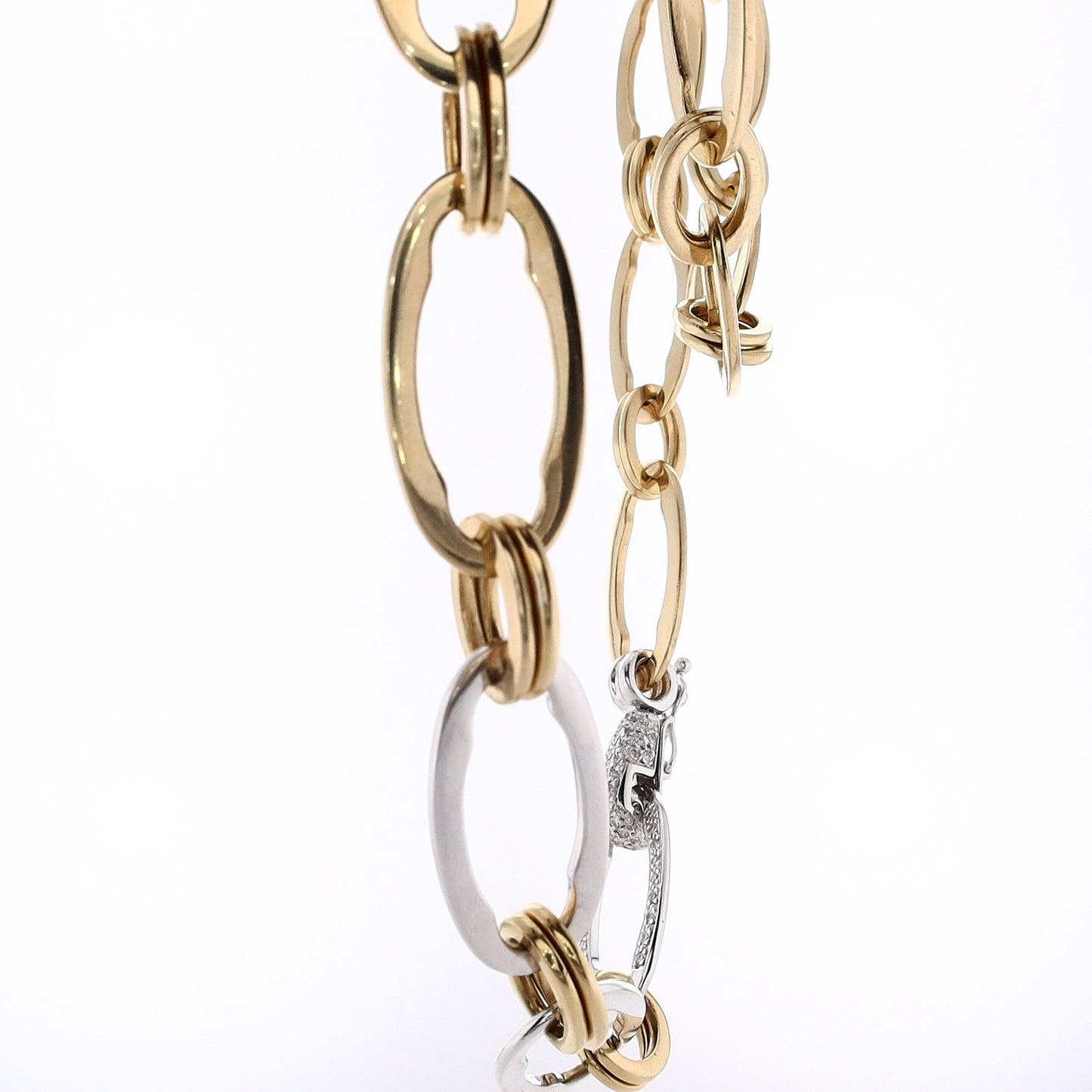 Estate 18 Karat two-Tone Large Oval Link Diamond Necklace