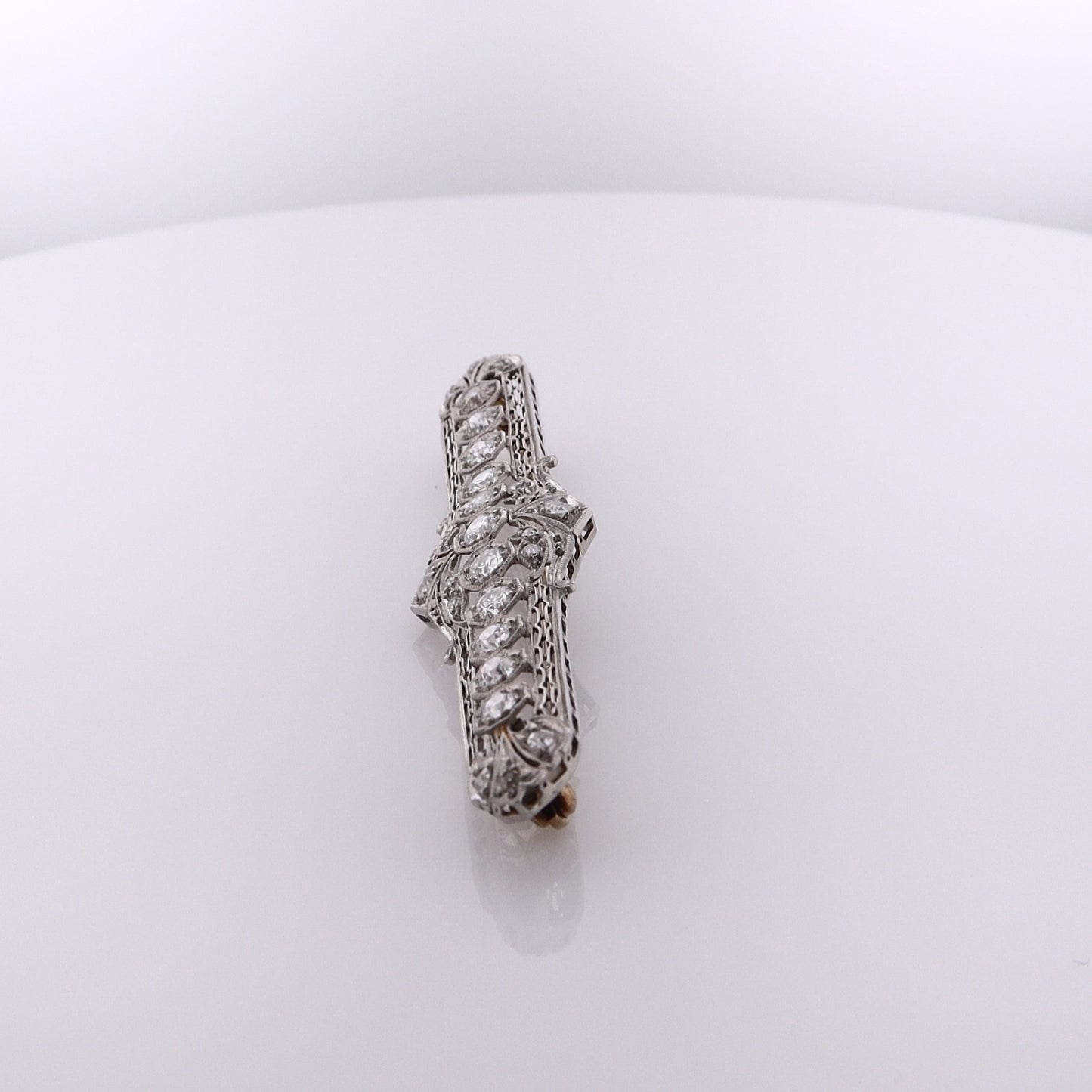 Estate Platinum and 14 Karat White Gold Milgrain Diamond Pin