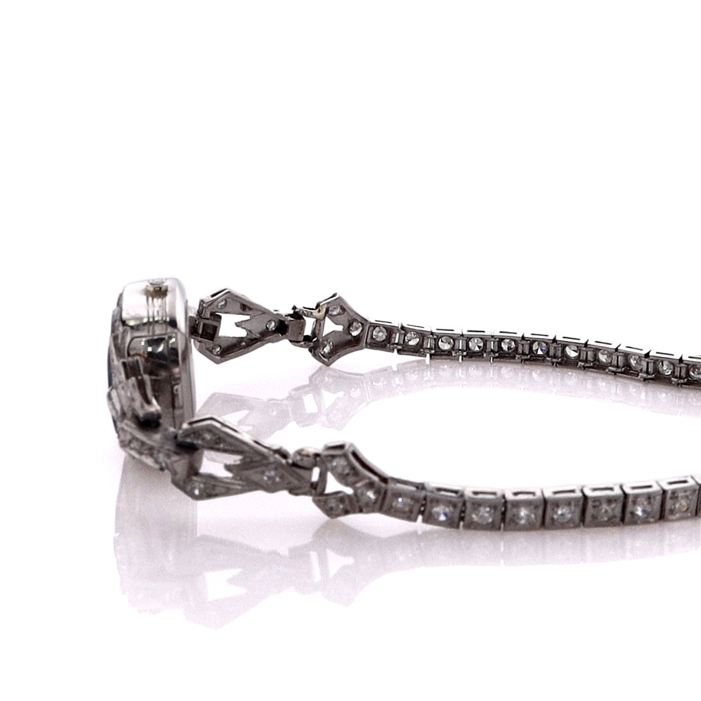 Just Jules Platinum Vintage Watch Face Opal and Diamond Bracelet