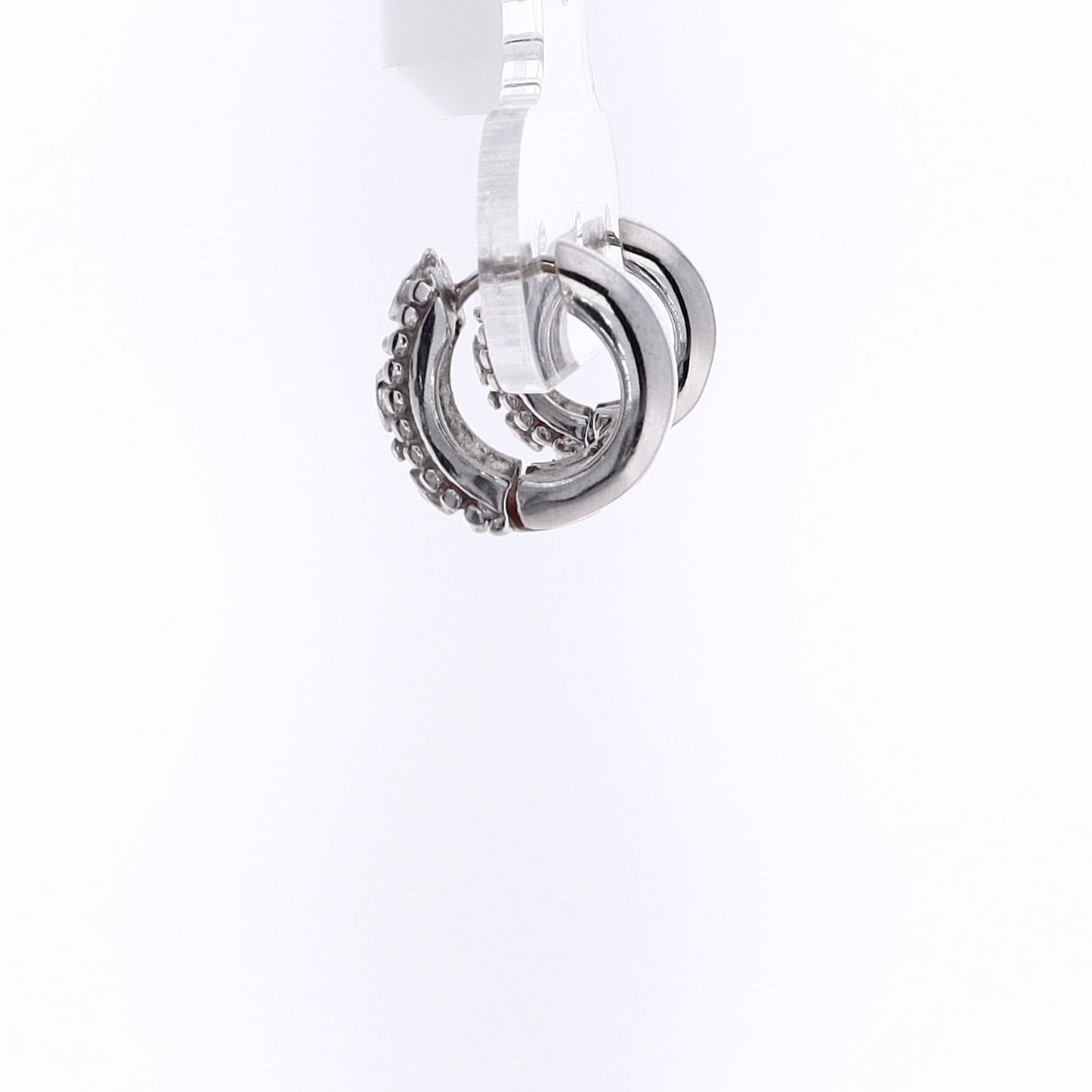 Estate 14 Karat White Gold Diamond Huggie Hoop Earrings