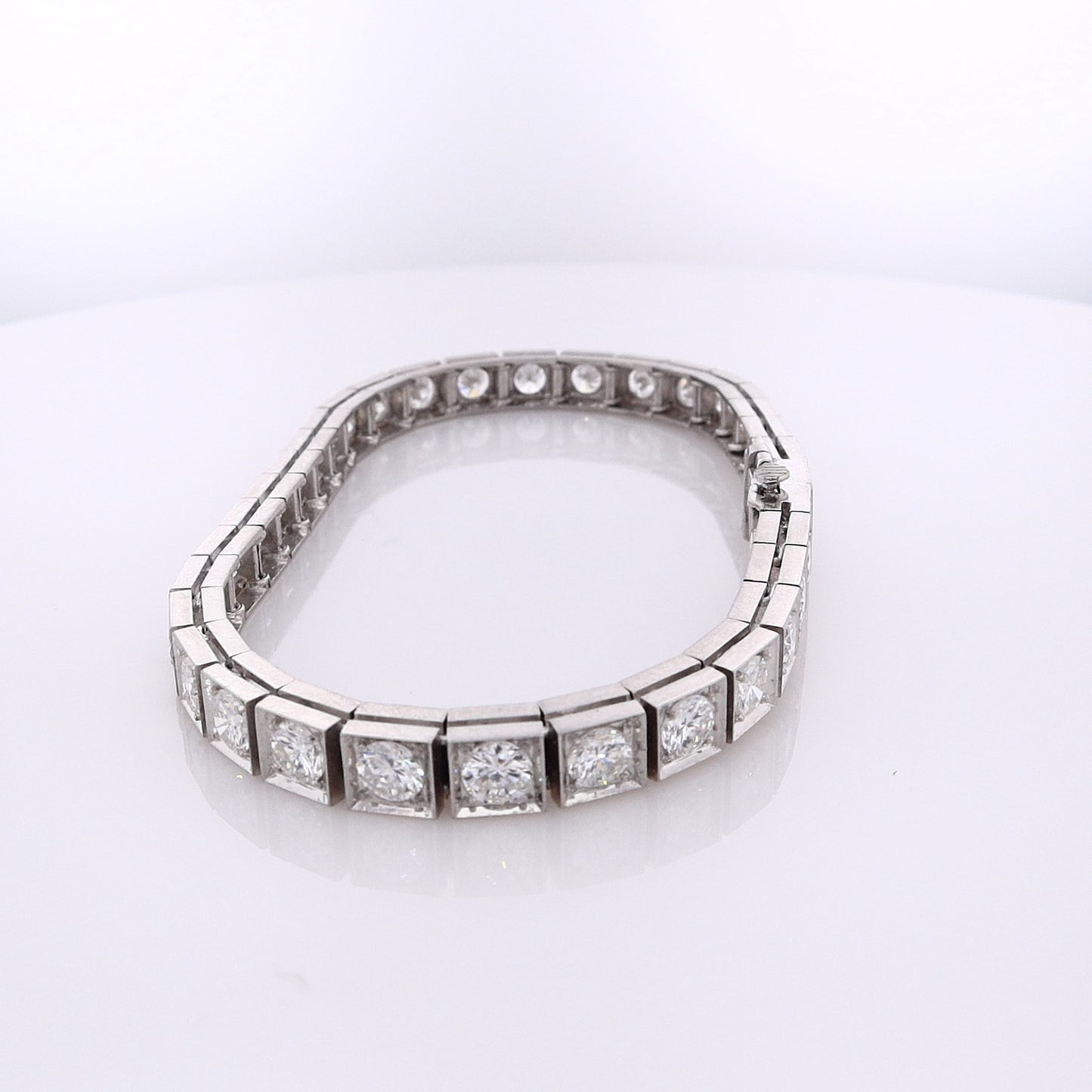Estate Platinum Diamond Block Tennis Style Bracelet