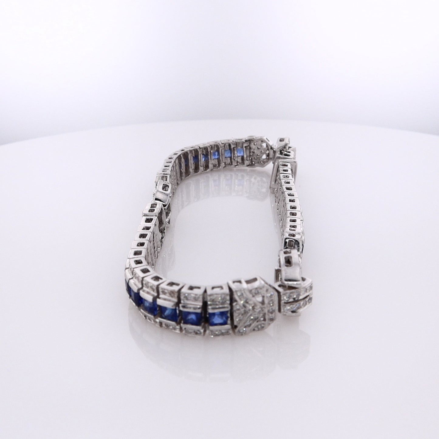 Estate 18 Karat White Gold Sapphire and Diamond Bracelet