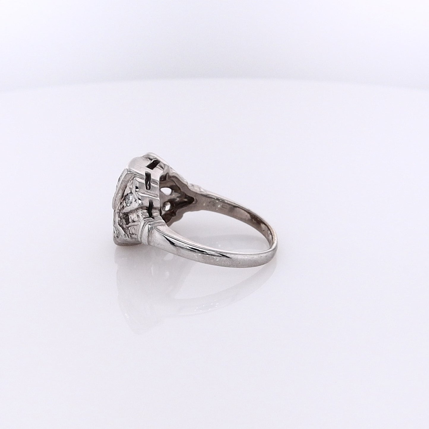 Estate 14 Karat White Gold Floral Design Diamond Ring