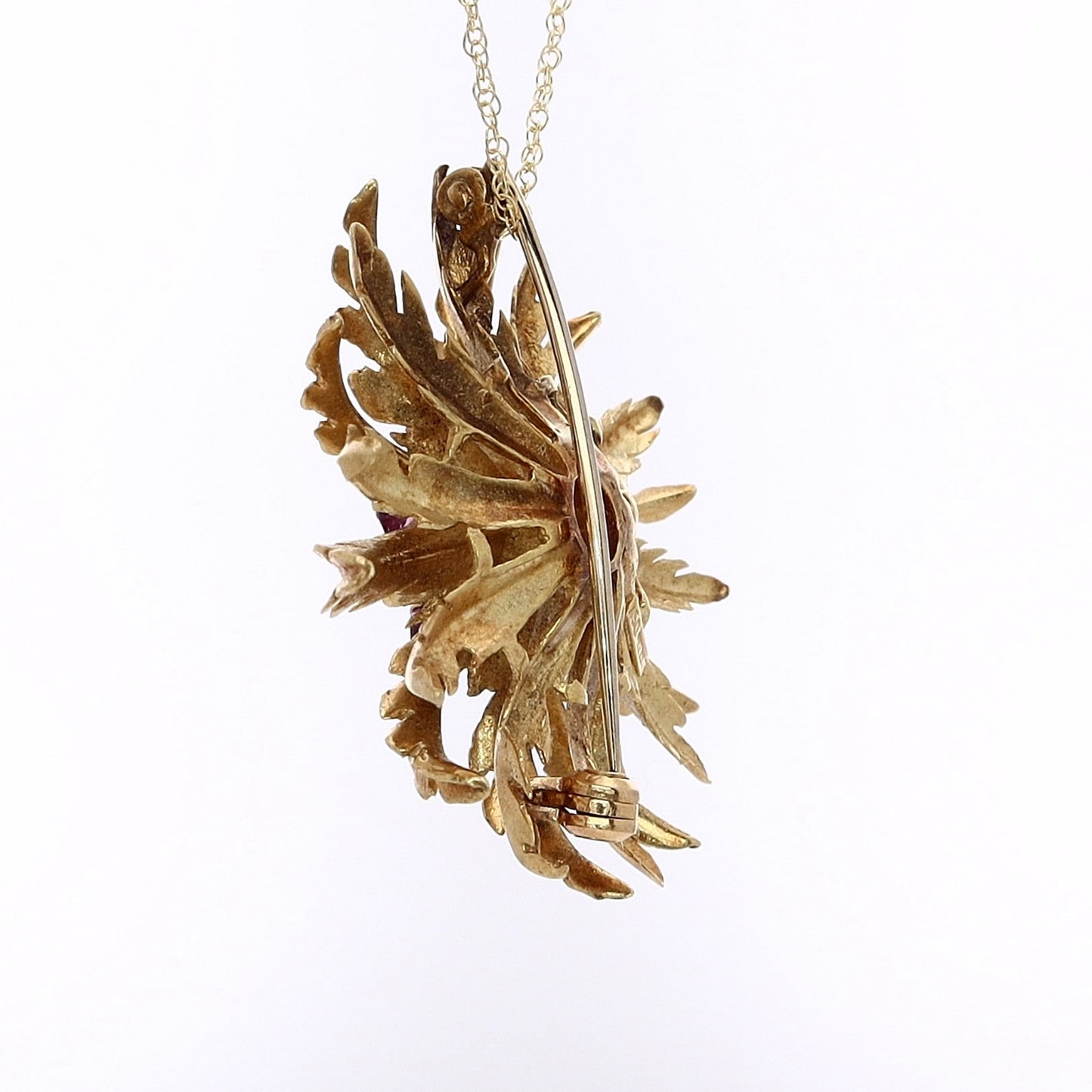 Estate 18k Yellow Gold Flower Spray Pink Sapphire Brooch