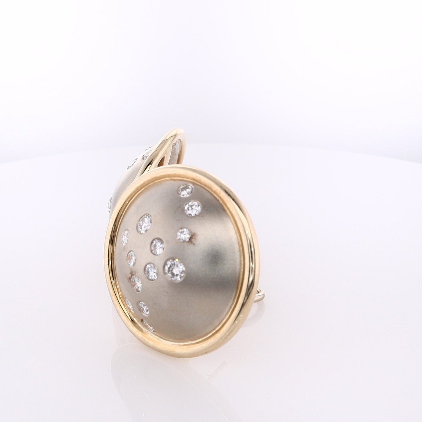 Estate 14 Karat Two-Tone Round Domed Diamond Earrings