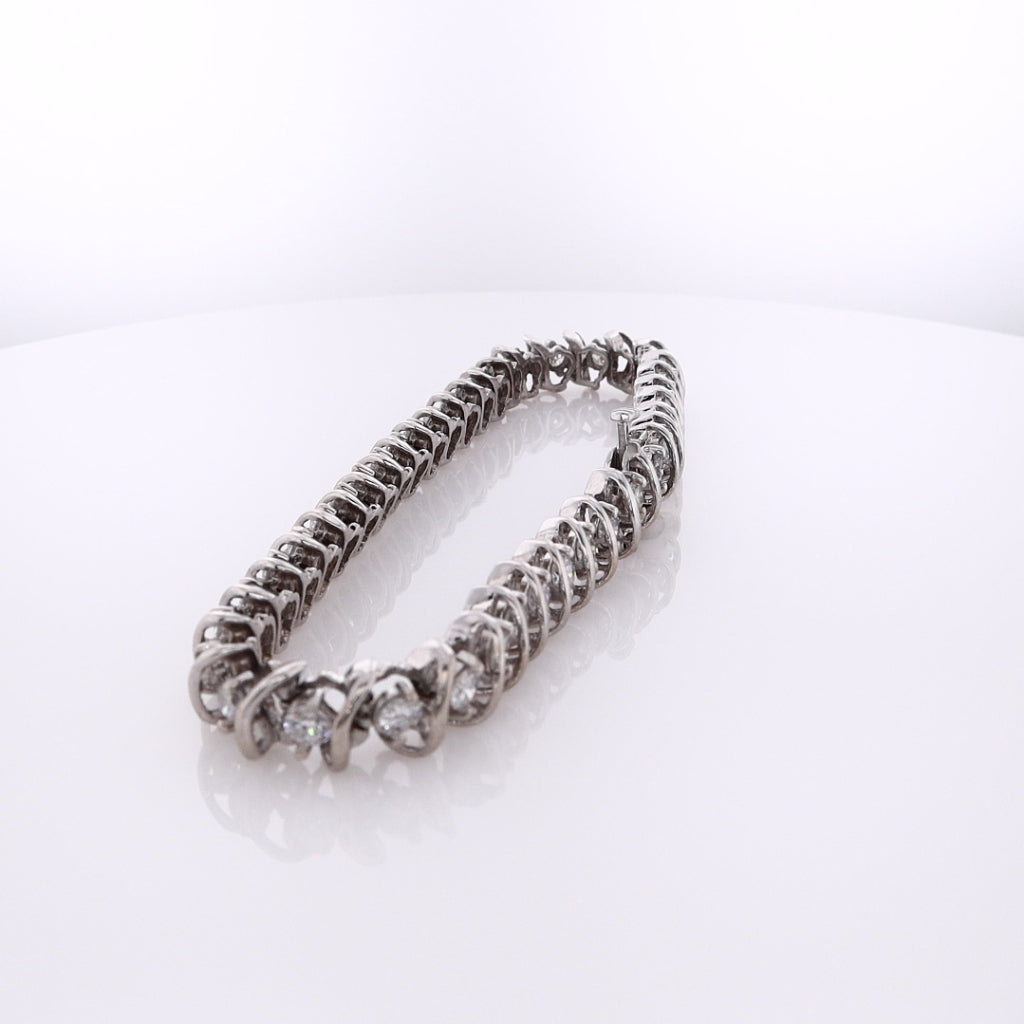Estate 14 Karat White Gold "S" Link Diamond Bracelet