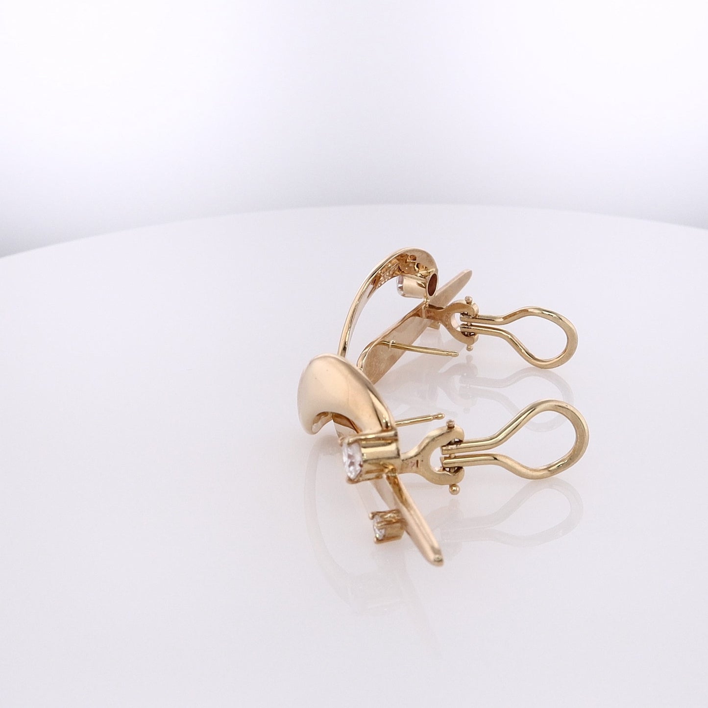 Estate 14 Karat Yellow Gold Polished Freeform Diamond Omega Back Earrings