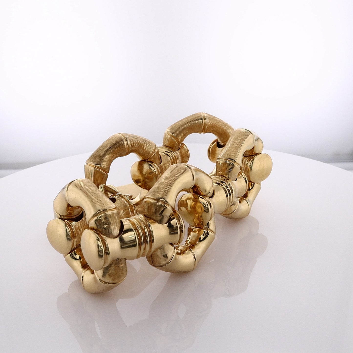 Estate 18 Karat Yellow Gold Heavy Bamboo Hexagon Link Bracelet With Large Toggle Clasp