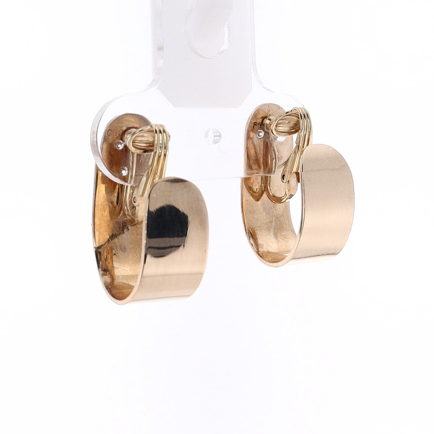 Estate 14 Karat Yellow Gold Wide J Style Diamond Clip On Earrings