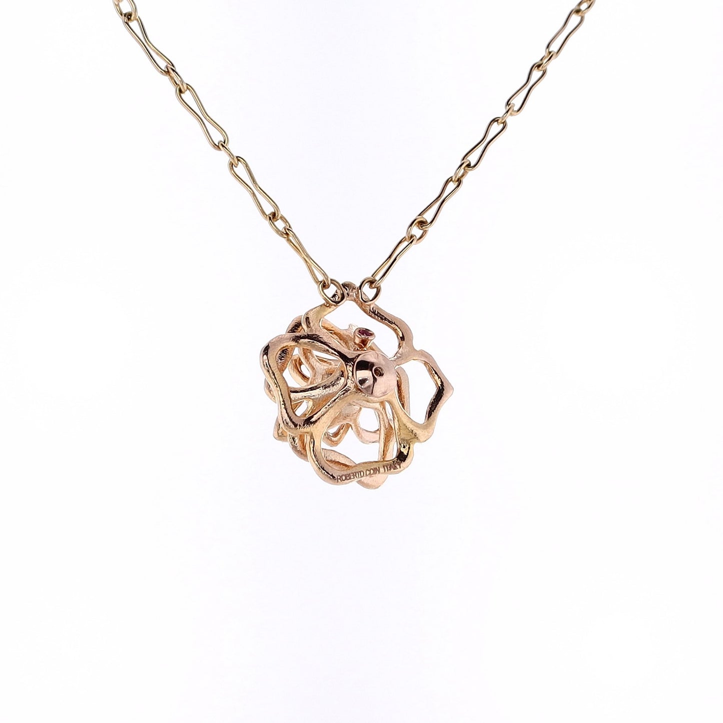 Estate Roberto Coin 18k Two-Tone Gold Diamond and Ruby Flower Pendant Necklace