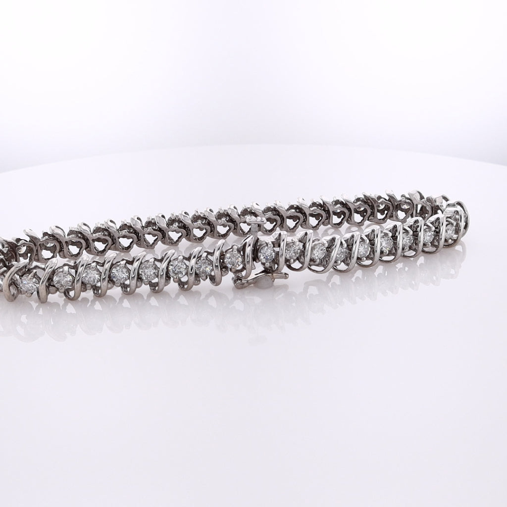 Estate 14 Karat White Gold "S" Link Diamond Bracelet